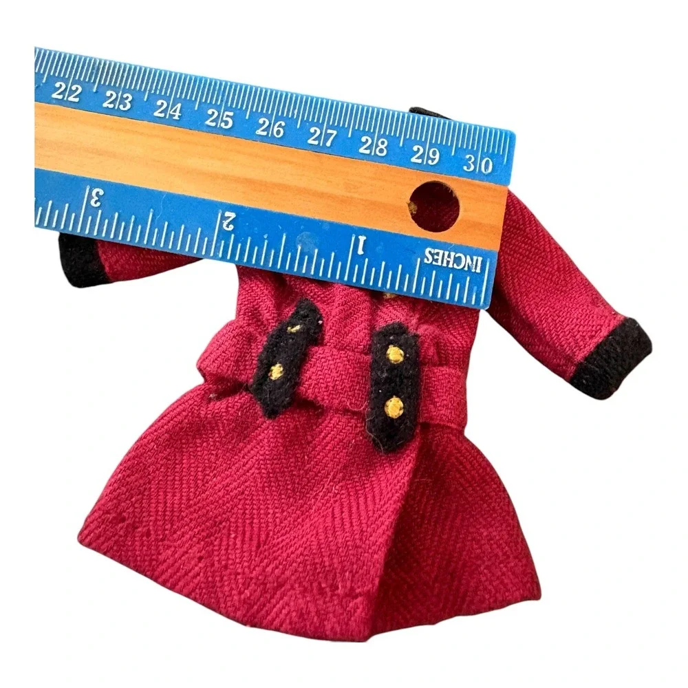 American‎ Girl Doll Red Herringbone Winter Coat Black Velvet Trim Gold Buttons